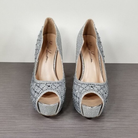 Lauren Lorraine Candy Crystal Peep Toe Pump, Silver, Womens Size 7 M - Picture 2 of 12